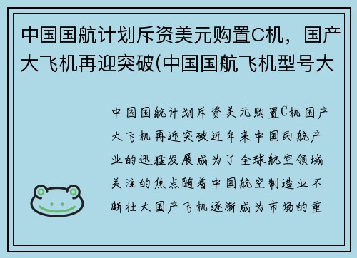 中国国航计划斥资美元购置C机，国产大飞机再迎突破(中国国航飞机型号大全)
