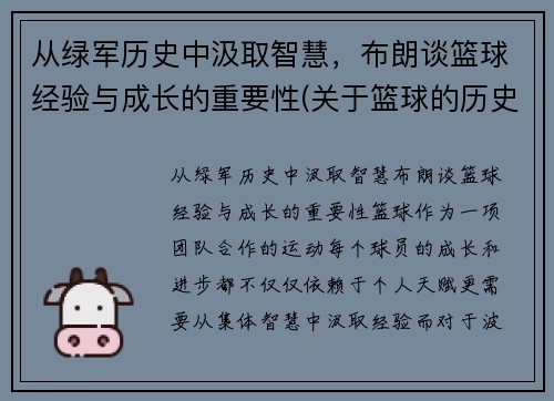 从绿军历史中汲取智慧，布朗谈篮球经验与成长的重要性(关于篮球的历史和现状的研究报告)