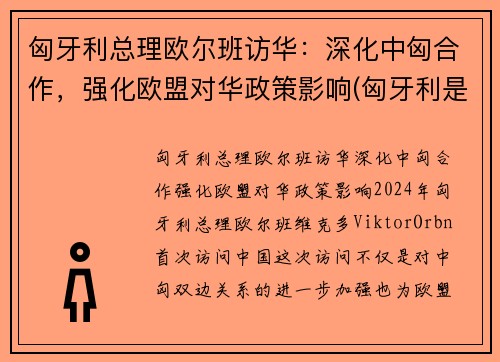 匈牙利总理欧尔班访华：深化中匈合作，强化欧盟对华政策影响(匈牙利是欧盟成员国)